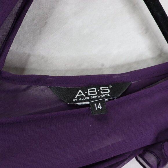 ABS By Allen Schwarts Dress Womens 14 Purple Sheer Flutter Sleeve Assymetrical‎ - Picture 4 of 7